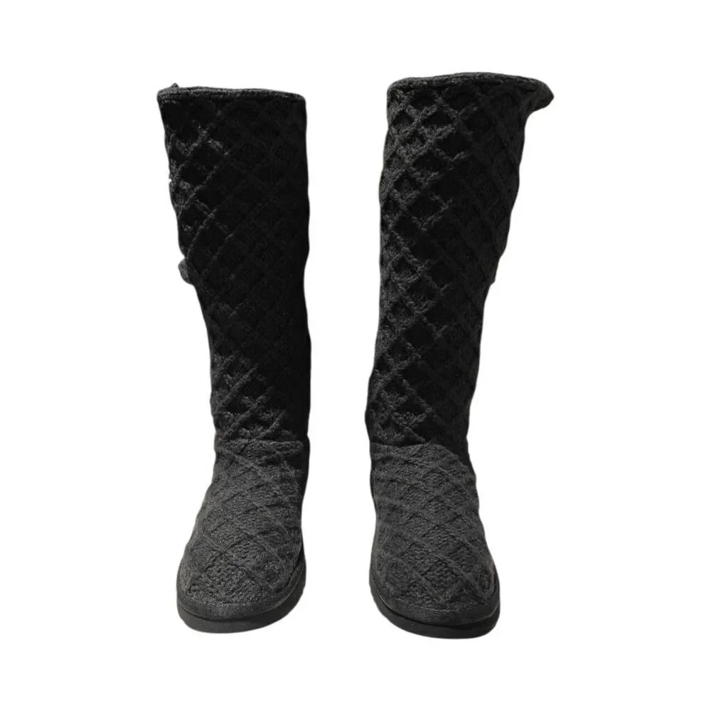 UGG Lattice Cardy Tall Black Knit Winter Boot Size 7
